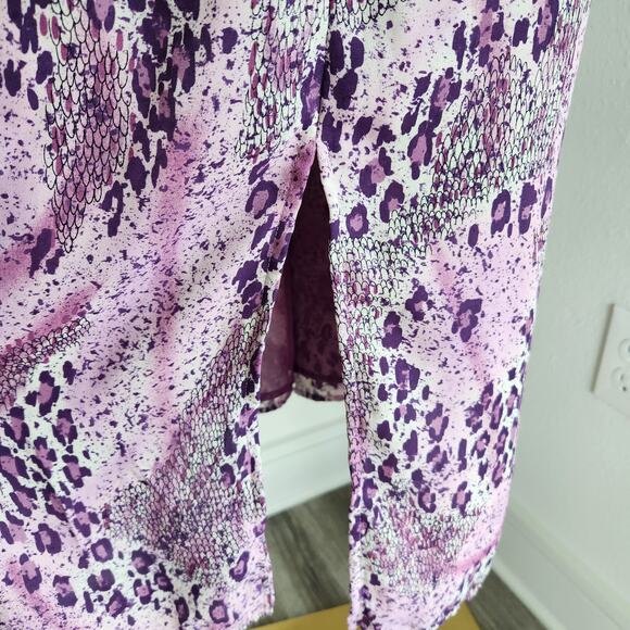 Vintage Y2K Katie Lin Woman Purple Pink Animal Print High Waist Midi Skirt L - Picture 6 of 9